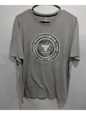 Mens Under Armour Project Rock Brahma Bull Logo Gray Short Sleeve T-Shirt Sz L